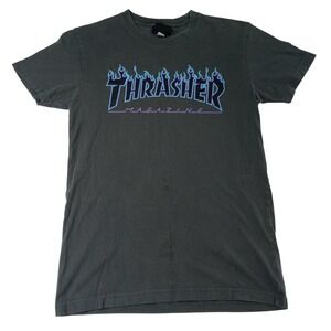 Thrasher Magazine Kids T Shirt Gray Flame Logo Short Sleeve Crew‎ Neck